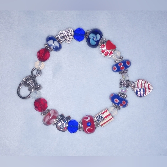 4th of July Red White Blue Military Wife Charm Bracelet - Picture 2 of 8